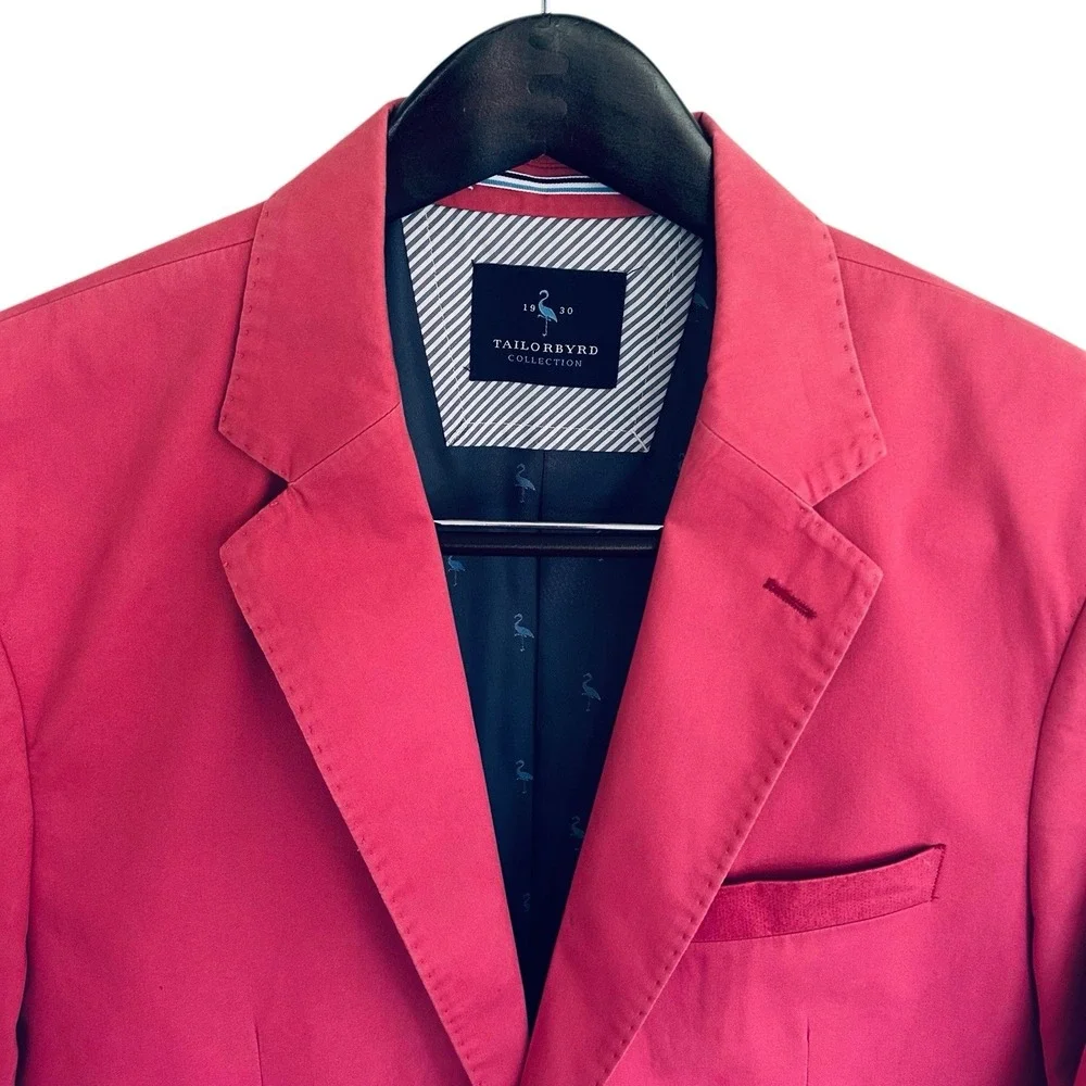 TailorByrd Mens 42R Coral Pink Flamingo Blazer Sport Coat Patch Pocket 2 Button